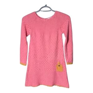 Hanna Andersson Pink/Mustard Pointelle Knit A‎ Line Size 6/7 (120cm)